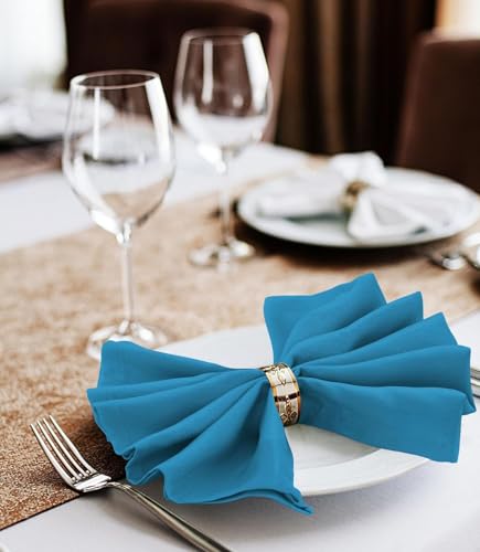 Image of Dining Table Napkins Polycotton Set of 12 Cloth Napkins for Dining Table Dinner Napkins Cloth 17x17 Inches for Party Wedding Cocktails Restaurant Decoration Regular Use Napkins-Lake Blue