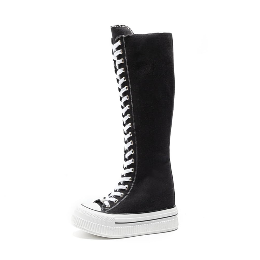 Stivali da Donna con Zip in Tela Alta Fino al Ginocchio, alla Moda, con Lacci da 13 cm, Scarpa Elegante per Ragazze da Scuola