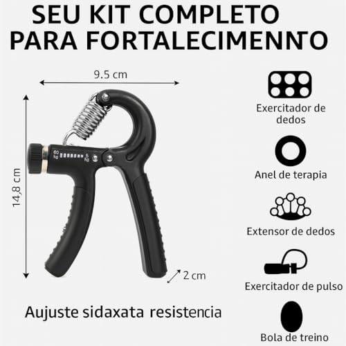 Hand Grip Ajustável Premium 60KG - Exercitador de Mãos, Punhos e Antebraços para Fisioterapia, Muscu