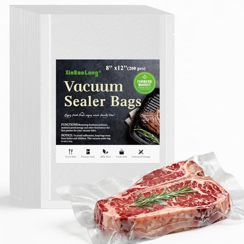 Image of Vacuum Sealer Bags For Food - 200 Quart 8 inch x 12 inch | Commercial Grade, BPA Free, Sous Vide Compatible, Puncture Prevention, Kitchen Essentials