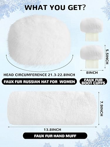 Image of 3 Pcs Warm Faux Fur Hat Hand Muffs Leg Warmers Set Women Furry Hats Muffs Boot Cuffs Toppers