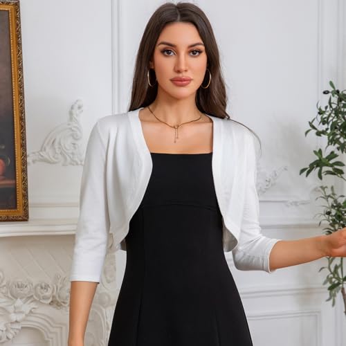 Women's Cropped 3/4 Sleeve Knit Cardigan - Open Front Bolero Shrug4