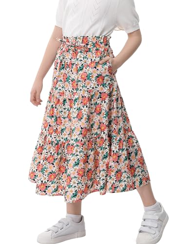 Image of Maxi Skorts Skirt for Girls Button Front High Waisted Long Skirt with Belt Ruffled Skirts with Pocket 3-12Years