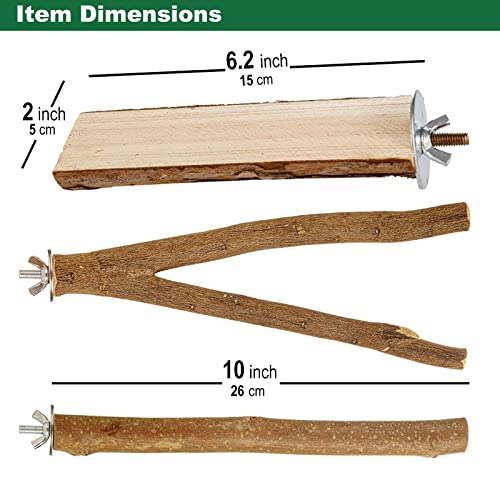 Image of Cockatiel Toys Wooden Perch 4 Pack, Bird Cage Natural Platform Hammock Swing Perches for Parakeets Budgie Conures Medium Parrots Hamster