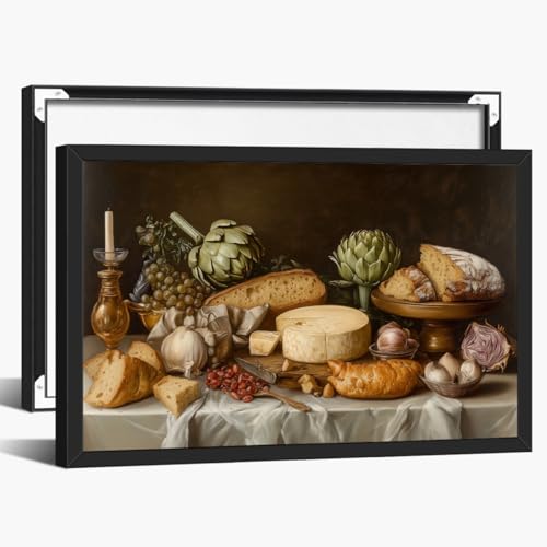Retro Kitchen room decor Still Life Cheese Bread Artichokes Table