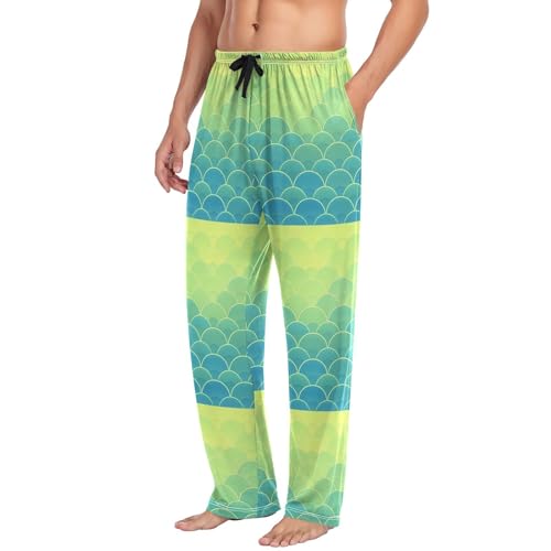 Men’s Mermaid Scale Pajama Pants with Pockets, Comfortable Lounge Sleep Bottoms#5714
