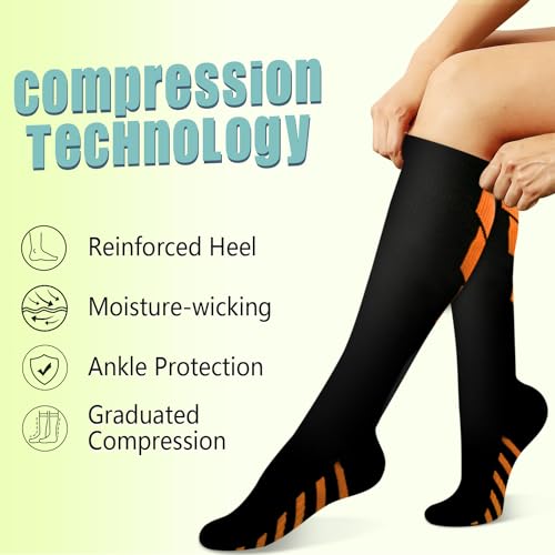 Image of 7 Pack Copper Knee High Compression Socks For Men & Women - Best For Running,Athletic,Medical,Pregnancy and Travel -15-20mmHg