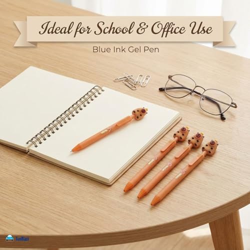 Image of FunBlast Gel Pens for Writing, 5 Pcs Gel Pen & 1 Pcs Highlighter Pen, with Comfortable Grip for Smooth Writing, Kawaii Pens, Stationery for School & Office (Blue Ink) (Capybara)