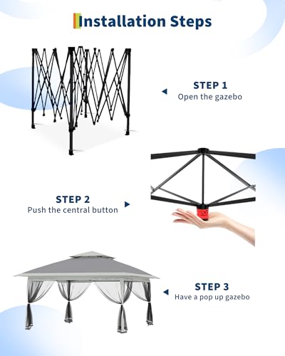image for GarveeLife Canopy Tent 13x13 ft, Pop Up Gazebo One-Push Setup with 4 S