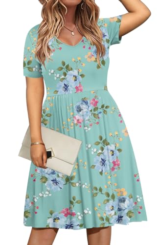 Image of DB MOON Women Plus Size Dresses 2026 Summer Casual V Neck Short Sleeve Knee Length Dress with Pockets