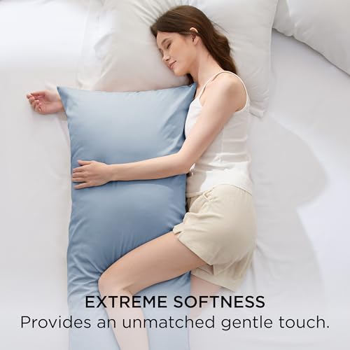 Bedsure Body Pillow Cover, Cooling Body Pillow Pillowcase for Hot Sleepers, Rayon Derived from Bamboo, Breathable & Silky Soft Long Pillow Case Cover with Envelope Closure, Grey Blue, 20x54 Inches