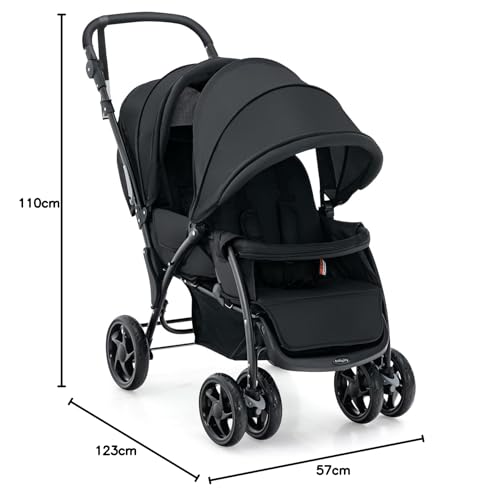 Miniatura 5 de Goplus Carrito Gemelar, Silla De Paseo Para Gemelos Con Respaldo Ajustable, Toldo Y Cinturón De Seguridad De 5 Puntos, Cochecito Doble Plegable Para Bebés De 0-3 Años Negro