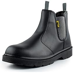 Botas De Seguridad Safety BLACK HAMMER Botas de seguridad para hombre Slip On Chelsea Zapatos de trabajo de cuero con puntera de acero tobillo de trabajo Calzado ligero S3 SRC 1600 Negro (44 EU)