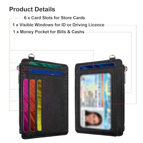 Small Wallets Woman Leather Credit Card Holder Slim Minimalist Front Pocket RFID Blocking Wallet for Women with Zipper Coin Purse（Black）2
