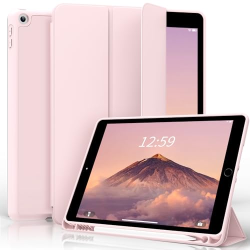 SQBEBS iPad 9世代 ケース ペン収納 2021 iPad ケース 第8世代/第7世代 2020/2019 三つ折りスタンド オートスリープ/ウェイク ソフト TPU 薄型 軽量 耐衝撃 iPad 10.2インチ ケース ピンク