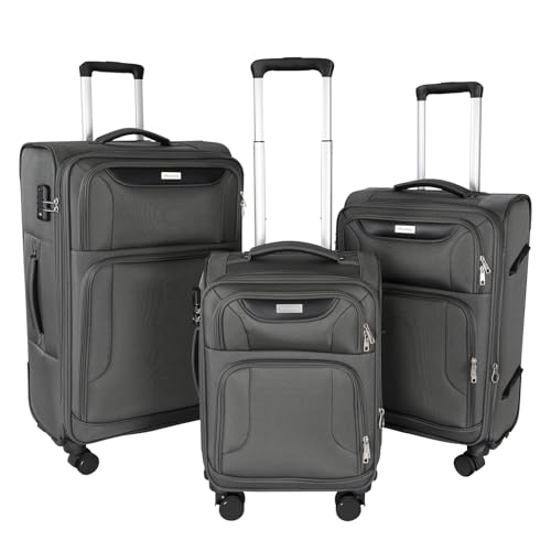WireHot 3-Piece Softside Expandable Luggage Set with Front Open Pocket, Lightweight and Durable...