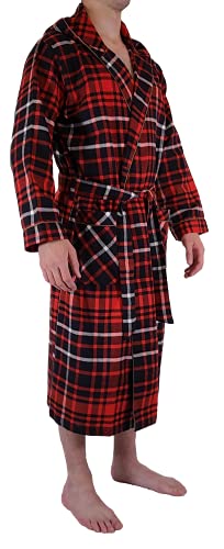 Andrew Scott Mens' Robe with Hoodie| Cotton Flannel Brush Plaid | All Season | Full Length House Robe3