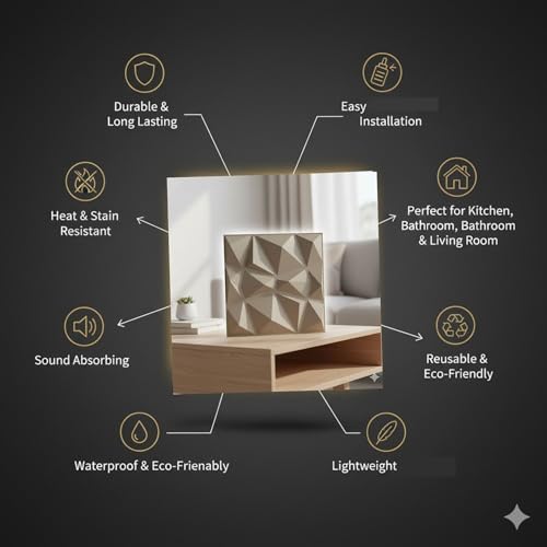Image of Kayra Decor Wall Panels for Bedroom - PVC Diamond Design, Mega Graige Color 19.7 inch X 19.7 inch (Pack of 18) - Covers 48.51 Sq. Ft.