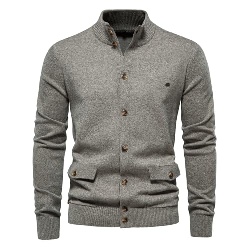 Mens Cardigan Sweater Casual Long Sleeve Stand Collar Buttons Down Cable Knit Sweaters Overcoat for Men