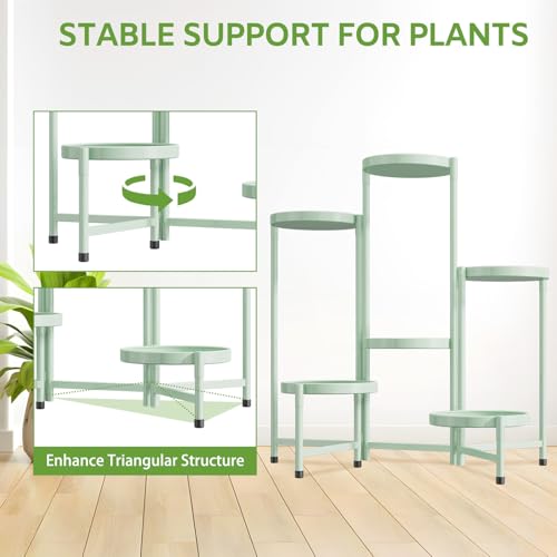 Image of iDavosic.ly 6 Tier Large Plant Stand Indoor, 10 Inch Wide Tall Corner Metal Plant Stands Outdoor for Multiple Plants, Folding Tiered Flower Display Holder Rack Shelf, Light Green
