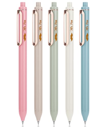 Mr. Pen - Bolígrafos retráctiles de gel de punta fina, paquete de 6, barriles Morandi, tinta de secado rápido,