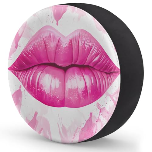 Image of Spare Tire Cover for RV Trailer, Pink Lips Tire Covers Universal Fit for Travel Trailer Camper Jeep RV SUV Truck Waterproof Wheel Cover (16 inch for Diameter 29 inch - 31 inch)