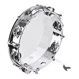 10 Inch Tambourine Handbell for Adults Hand Drum with Double Row 14pcs Metal Cymbals Jingles Percussion Instrument for Dancing, Parties, Church Activities Etc (10-inch)