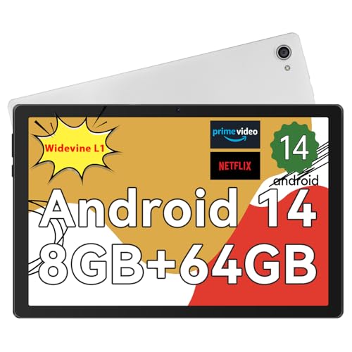 Whitedeer Tablet 10 inch Octa-Core Processor Android 14 Tablet, Face ID丨OTG, 8GB+64GB/1TB TF, 1280*800丨5G WiFi丨BT5.3丨Tab PC with Dual Camera 5MP+8MP, Support Split-Screen, 5000mAh, Widevine L1(White)