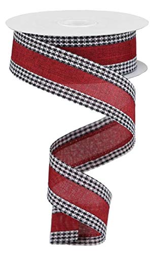 Craig Bachman 1.5" x 10yd Royal Burlap Gingham Edge Ribbon, Wired Edge - Burgundy Decorative Craft Ribbon for Rustic Wreath Making, Bows, Floral Designs & Farmhouse Gift Wrapping