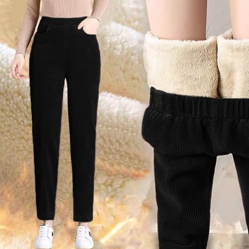 Pantalon décontracté en velours côtelé femme hiver couleur unie chaud - 4