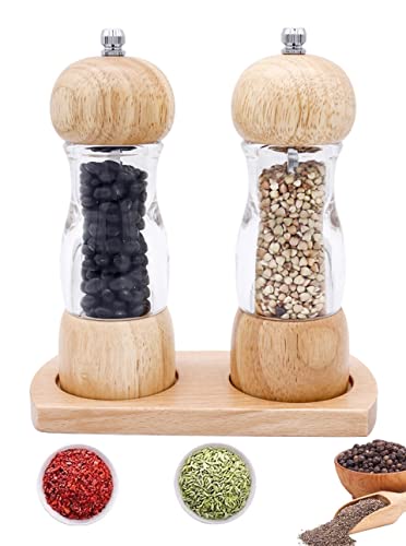 Sindax Salz und Pfeffer Mühle Holz 2er Set mit Tablet 6 Zoll Multifunktion Küchenhelfer Chilimühle Gewürzmühle mit Keramikmahlwerk (Natur Farbe) Cover