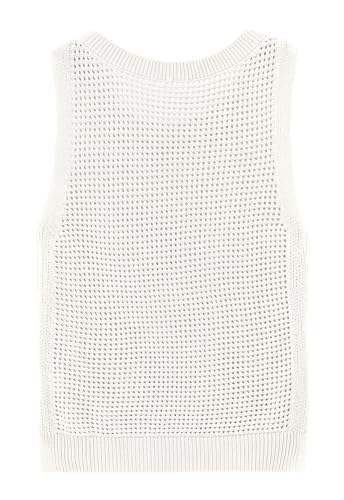 Image of Womens Knit Sweater Vest Summer Tank Tops Round Neck Crochet Hollow Out Sleeveless Crop Top