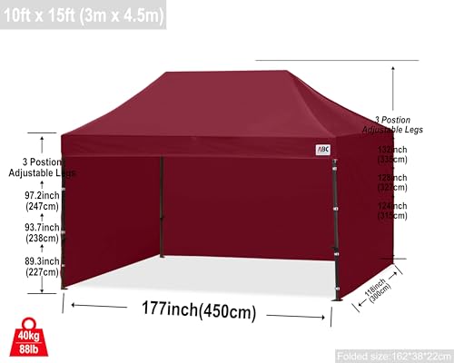 Image of ABCCANOPY Heavy Duty Easy Pop up Canopy Tent with Sidewalls 10x15, Burgundy