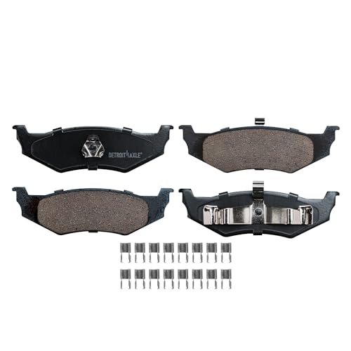 Image of Detroit Axle - Rear Ceramic Brake Pads w /Hardware Replacement for Plymouth Neon Breeze Eagle Vision Concorde Neon Chrysler New Yorker PT Cruiser Sebring Dodge Intrepid Stratus - 4pc Set