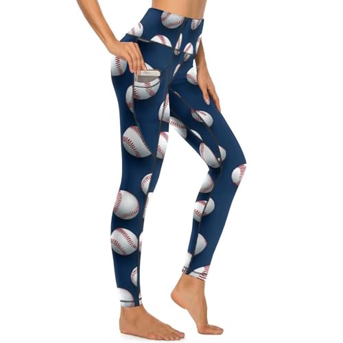 Legging de yoga haut de gamme imprimé baseball blanc pantalon femme premium poches