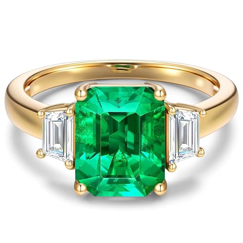 GONA 2.8CT Lab Grown Emerald Ring 8 * 10MM Octagonal Muzo Green Color GRC Certificate 20th Anniversary Gemstone May Birthstone Tarnish-Resistant Silver Rings Engagement Promise Wedding Bands Women