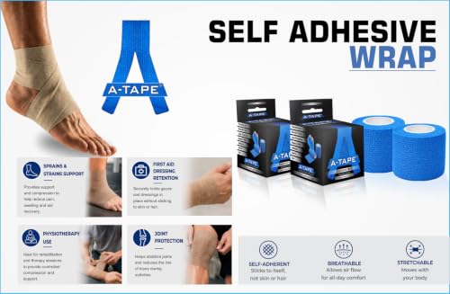 Image of Cohesive Self Adhesive Bandage | Self-Adhesive Compression Wrap - Sports, Gym & Joint Protection Tape | (Reusable & Waterproof, 5 cm X 4.5 Mtr) Crepe Bandage Pack of 2 (Red, Blue)