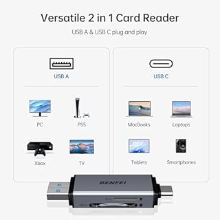 BENFEI Lecteur de Cartes SD, Adaptateur USB C vers Carte mémoire Micro SD à Double Fente Compatible avec iPhone 15 Pro/Max, MacBook Pro/Air 2023, iPad Pro, iMac, S23, XPS 17, Surface Book 3, etc.