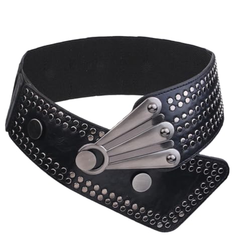 Holiberty Ladies Vintage Leather Waist Belt Womens Elastic Wide Western Belts for Dress Jeans Studded Punk Cowgirl Cinch Belt 6