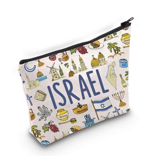 BLUPARK Israel Cosmetic Bag Israel Strong Bag Israel Doodles Heart Zipper Bag Pray for Israel Gift Jewish Israeli Defense Support Gift (canvas, ISRAEL Bag)
