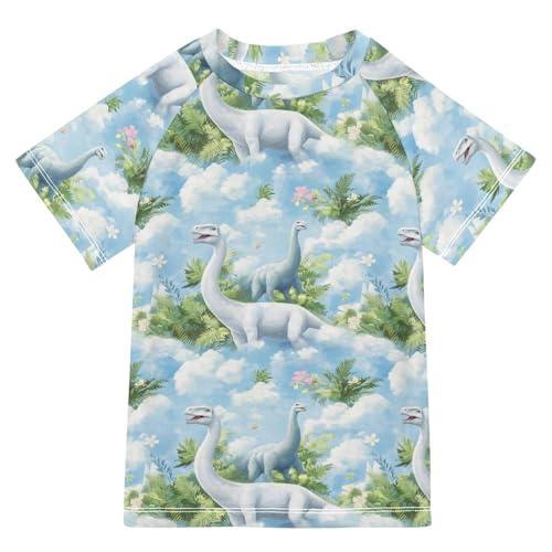 Girl Bathing Suit Short Sleeve Little Girls Swimsuits 3T Beauty Dinosaur Diplodocus Sky