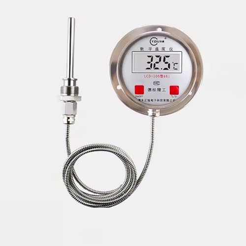Industrial Digital Thermometer, Stainless Steel High Accuracy Temperature Meter with 2M Probe & M27 Thread for Liquid Measurement