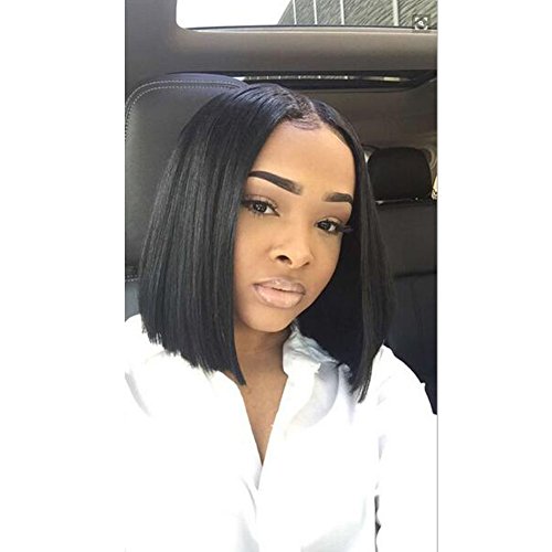 NiceToBuy Glueless Silky Straight Short Bob Cut Lace Front Wig Brazilian Virgin Human Hair Wigs for Women #1b Natural Black Color 12inch