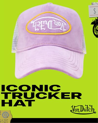 Image of Von Dutch Unisex Trucker Hat - Velvet Curved Bill Mesh Back Retro Classic Adjustable Snapback Baseball Cap for Men and Women