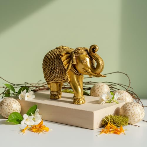Image of eCraftIndia Brass Elephant Statue Decorative Showpiece for Home Decor Office Table | Gift for Diwali Housewarming Birthday