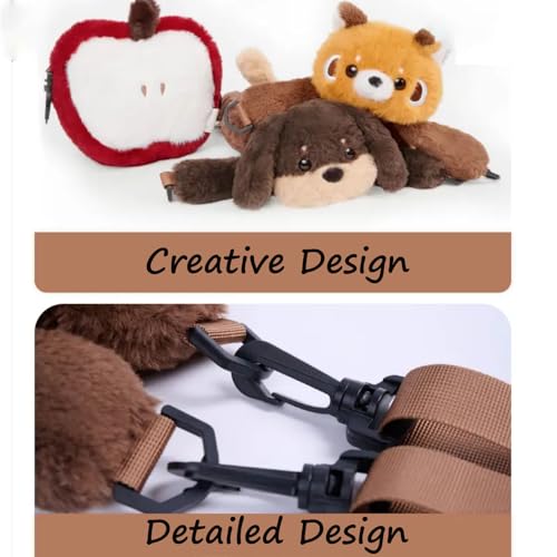 Red Panda/Puppy Plush Crossbody Bag - Cute Animals on Shoulders, Cute Stuffed Animal Zipper Tote Bag 7