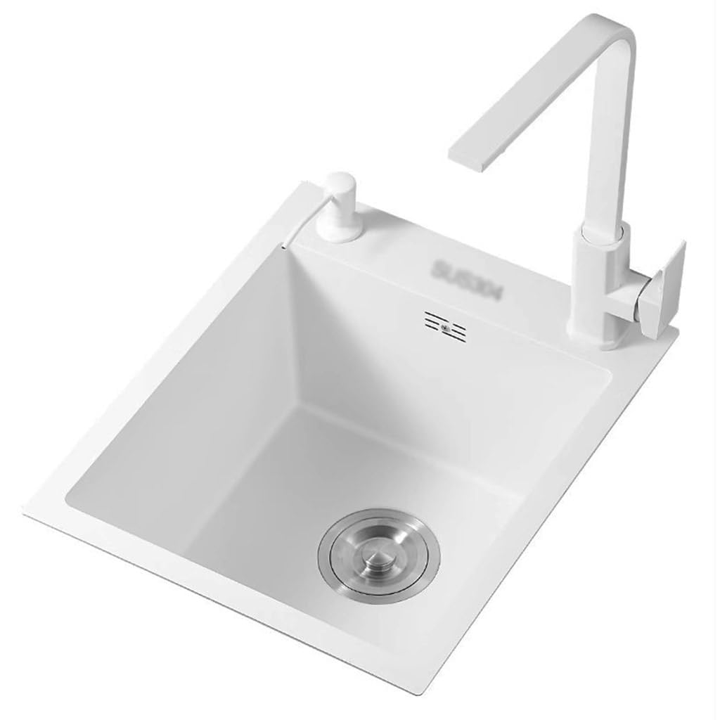 Fregadero De Sifón De Acero Inoxidable Blanco. Fregadero De Un Seno del Lado del Balcón De La Barra Mini Lavabo Pequeño para Lavavajillas De Cocina. (Color : Blanco, S : 45 * 40cm)