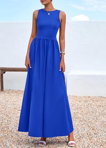 Image of KIRUNDO Summe Sleeveless Maxi Dresses for Women 2026 Spring Wedding Guest A Line Tank Elegant Flowy Beach Long Sundress