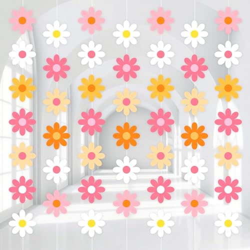 8pcs Daisy Theme Hanging Garlands Daisy Boho Party Decorations Groovy Spring Flower Theme 70s Groovy Hippie Chrysanthemum Daisy Decorations for Spring Summer Flower Birthday Wedding Supplies