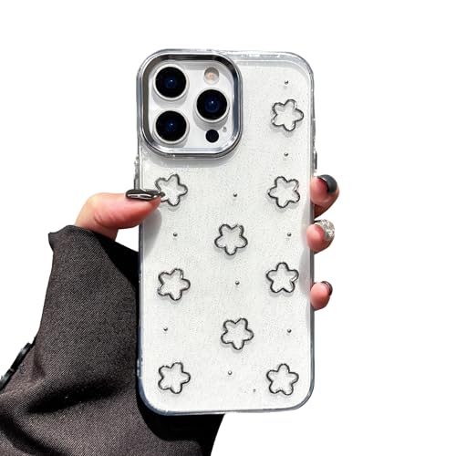 Coque iPhone 14 Pro Max fleur argentée transparente 3D